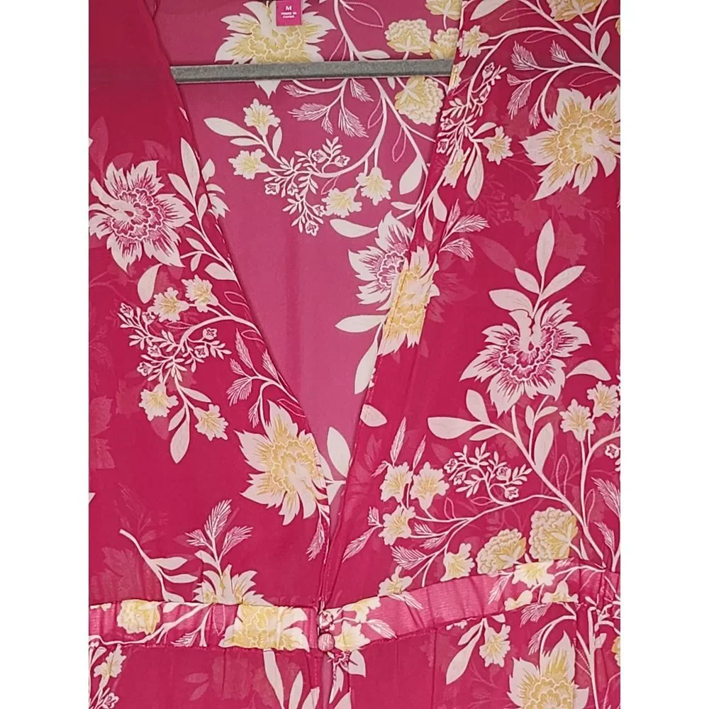 Vince Camuto Women's Pink V-neck Floral Chiffon Cover up‎  Duster Size Med